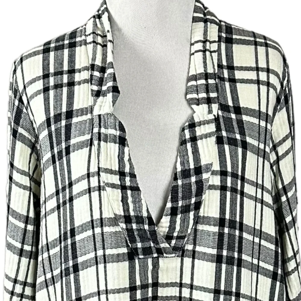 Free People CP Shades Checkmate Gauze Plaid Tunic Dress Navy White XS Coastal